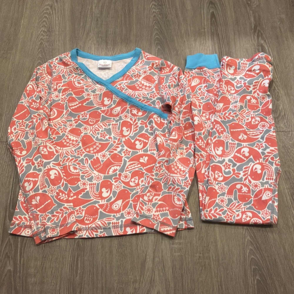 Hanna Anderson Organic Cotton Pajama Set Pink Bird Top XS Bottom 14 NWOT